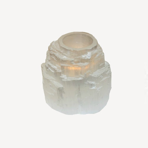selenite tea light candle holder minimalist bohemian modern healing chakras gemstones