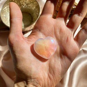 Angel Aura Rose Quartz Heart Palm Stone