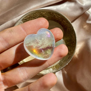 Angel Aura Quartz Heart Palm Stone